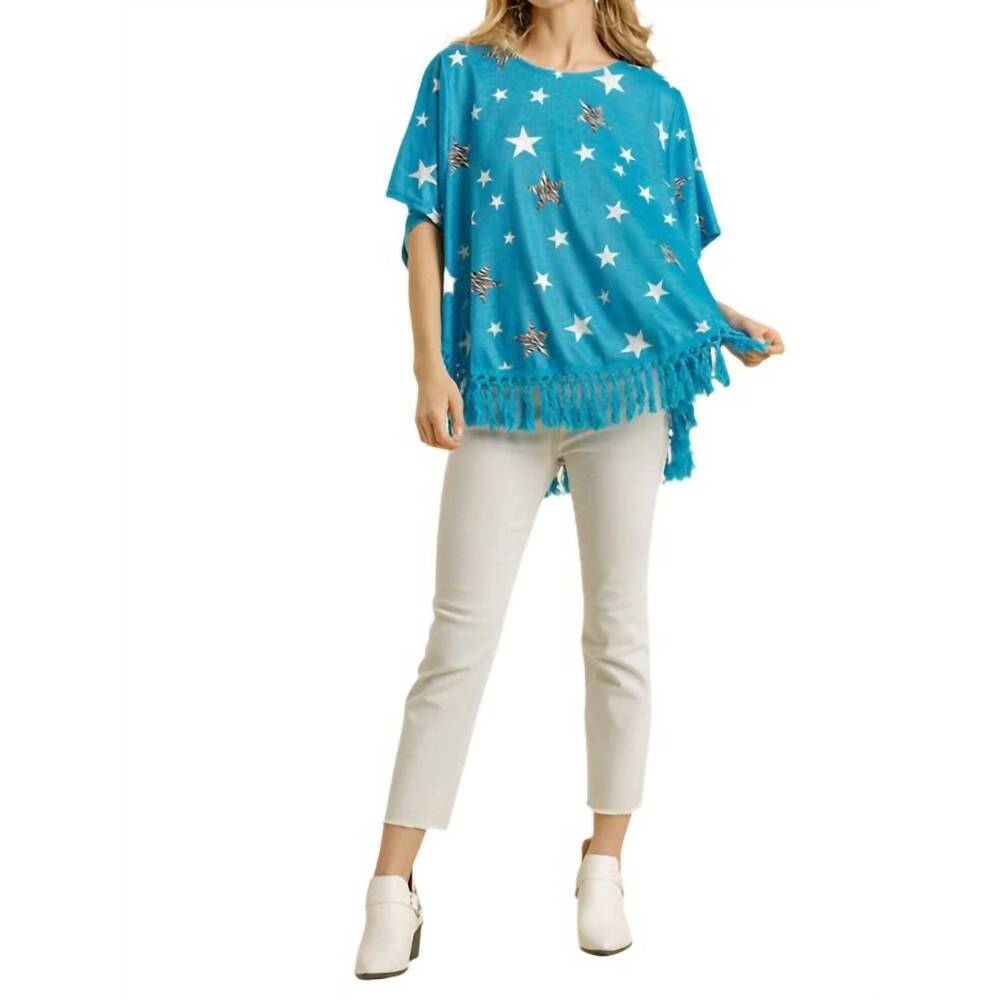 NEW UMGEE star print tassel top in blue - Picture 5 of 6